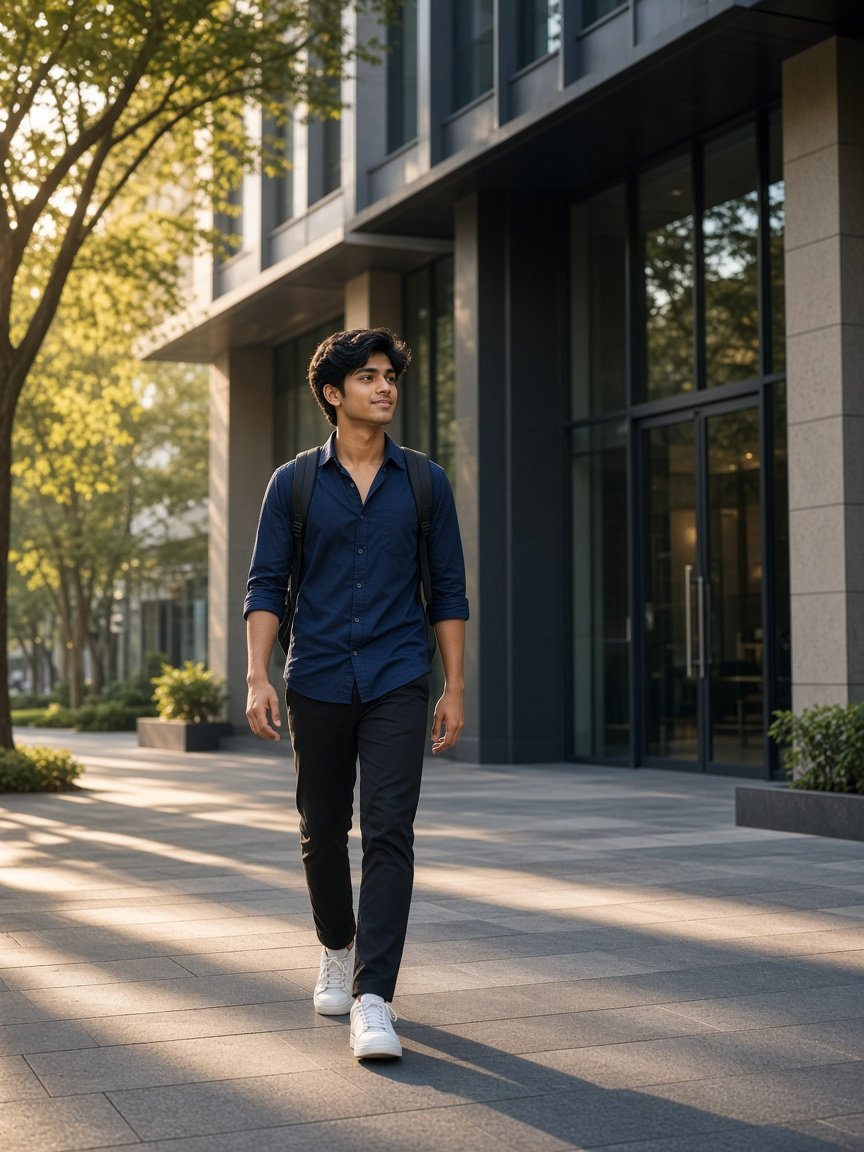 Young student entering campus for IPMAT pathway